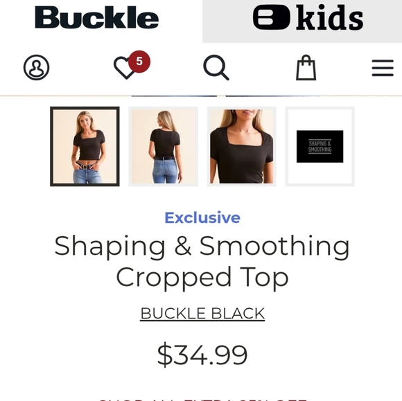 NEW Buckle BLACK Shaping & Smoothing Black Ribbed Crop Top Sz XL NWT Contour - Picture 4 of 7